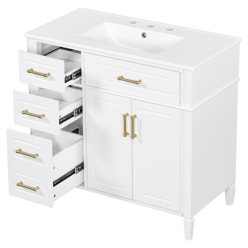 Bathroom Vanity with Ceramic Sink (White), White