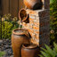 Fontaine d'extérieur rustique à pots empilés avec lumière DEL - pierre et pot d'eau en cascade pour jardin ou patio