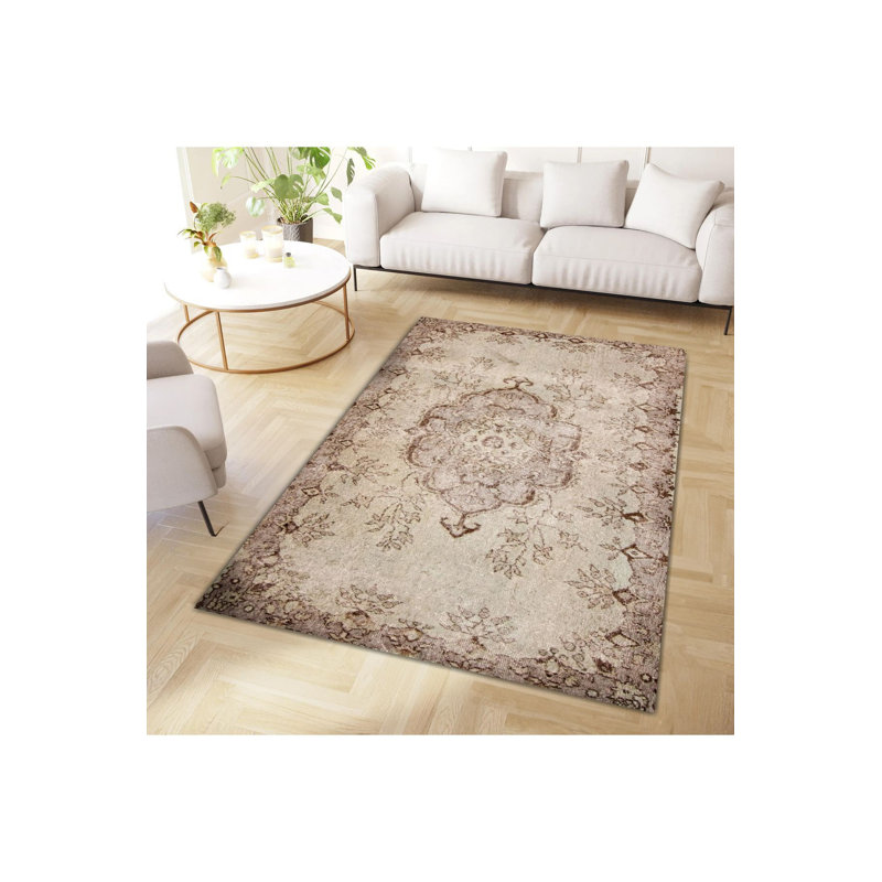 Tapis beige délavé à motif tissé délavé à la base, Rectangle 2 pi 4 po x 3 pi 11 po