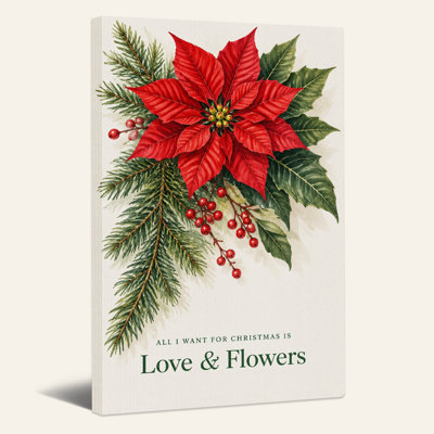 " Red Poinsettia Pine Branches Holly Berries Christmas " Painting