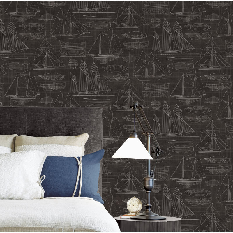 Nautical 10m x 53cm Matte Wallpaper Roll, Black