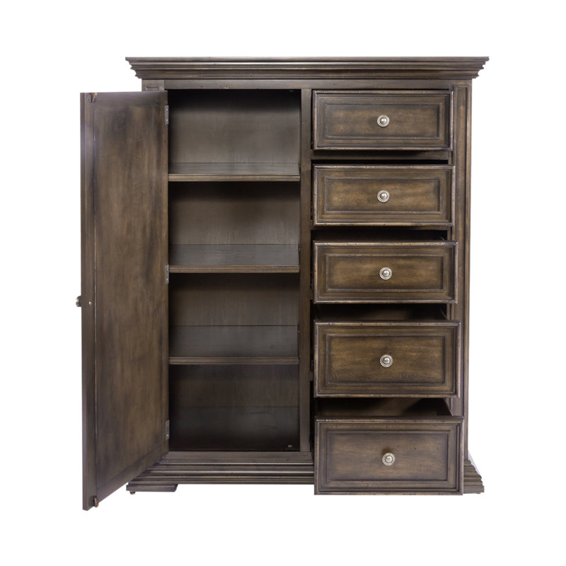 Temple Cloud 5 Drawer Door Chest w/ Adjustable Shelves, Brown