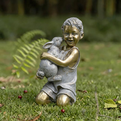 Boy with Rabbit Garden Statue