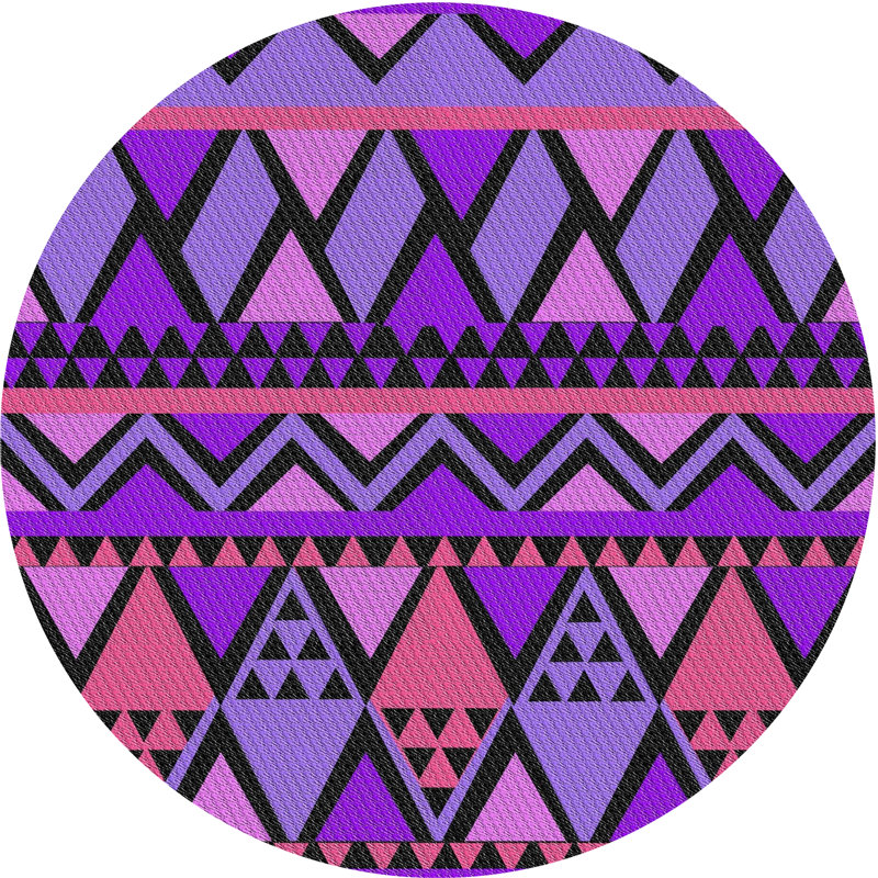 Tapis violet/rose à motifs, Rond 4 pi