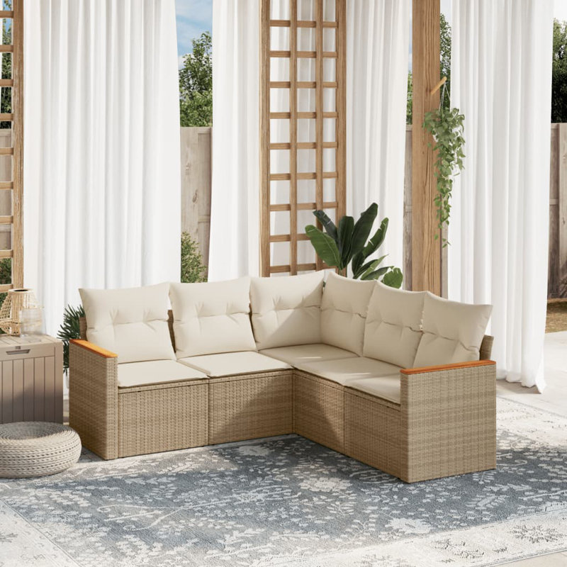Ensemble de canapé de jardin en rotin PE beige, acier thermolaqué Vidaxl, 100% polyester