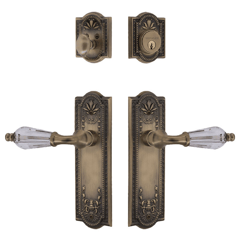 Nostalgic Warehouse Meadows Entry Set with Parlour Crystal Lever, Antique Brass, 2.75