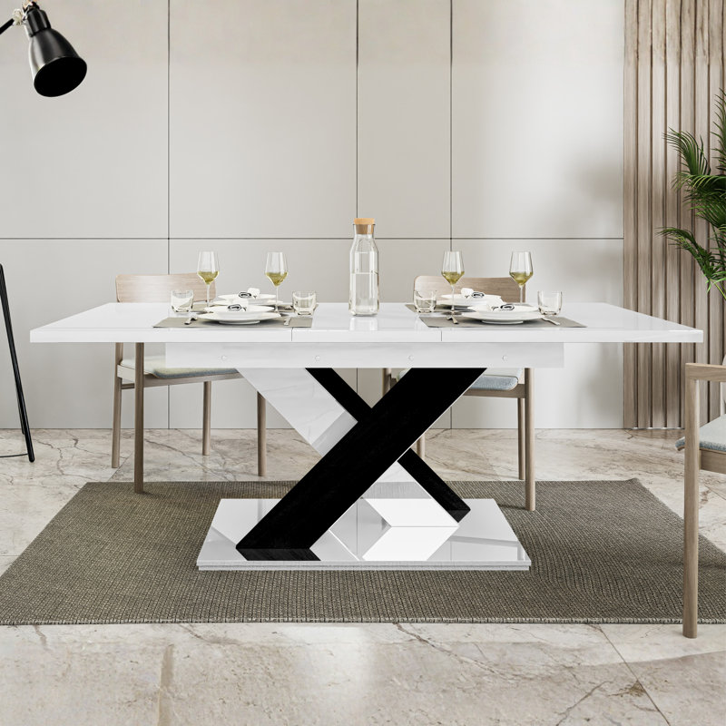Bronx Extendable Dining Table, White Gloss/Black Gloss