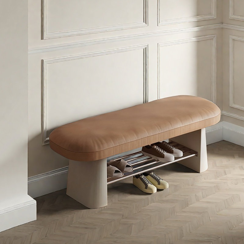 31.5 Shoe Changing Stool Shoe Storage Stool, Beige/Orange