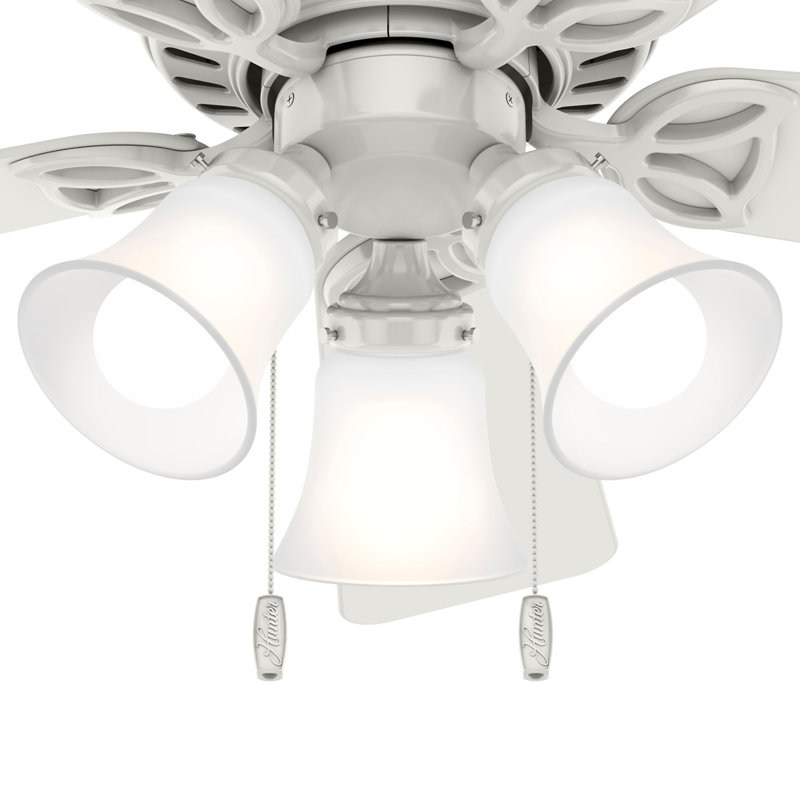 107cm Ceiling Fan with Light Kit, White/Light Oak, White