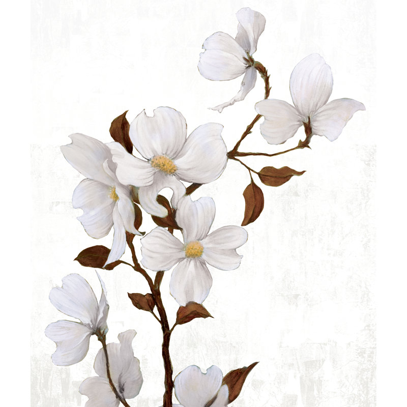 White Flowers - Painting Print, 46cm H x 30cm W, Black Floater Framed
