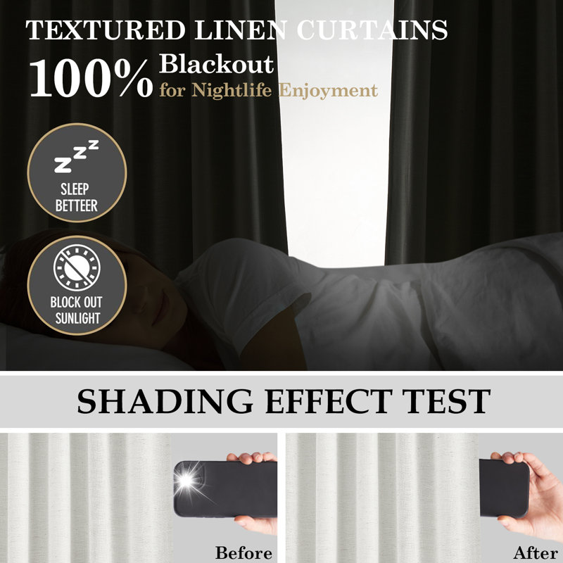 Full Blackout Curtains,Thermal Insulated Drapes,Double Layer Linen Blended Room Darkening Back Tab Pinch Pleat Drapes