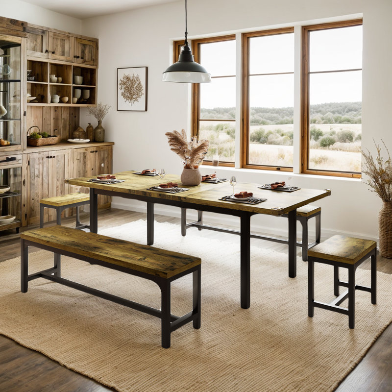 Anterrio Four Leg Dining Set, Rustic Brown