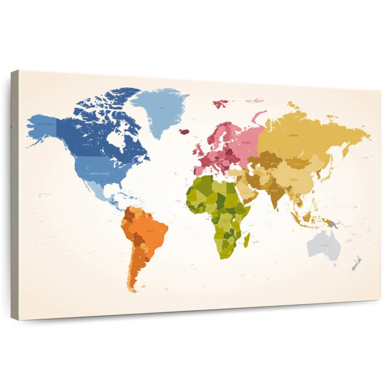 Carte du monde des couleurs rétro Aliaz, H 24 po x l 36 po