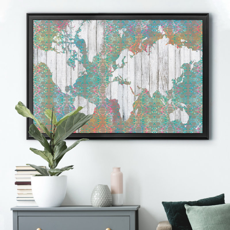 Boho Map I - reproduction de cadre photo, Noir, H 18,5 po x l 24,5 po x P 1,5 po