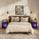 2 Drawers Nightstand with Charging Station, Bedroom Nightstand with USB Ports, Outlets Open Shelf Black, night stand with Fantasy Purple Ocean Sunset Crescent Moon Blooming Roses Dreamy Print