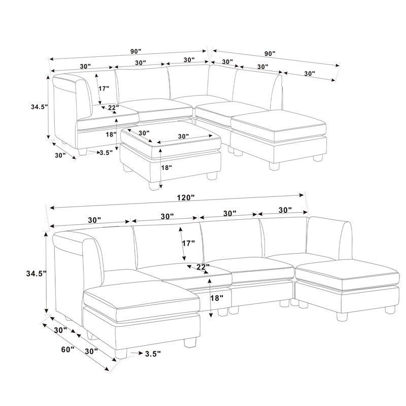 Canapé modulaire en forme de U de 120 po avec 2 repose-pieds amovibles, canapé moderne surdimensionné en similicuir de 6 places pour le salon