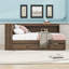 Lit de jour double en bois avec DEL, USB, tablettes de rangement et lit gigogne simple-177144495