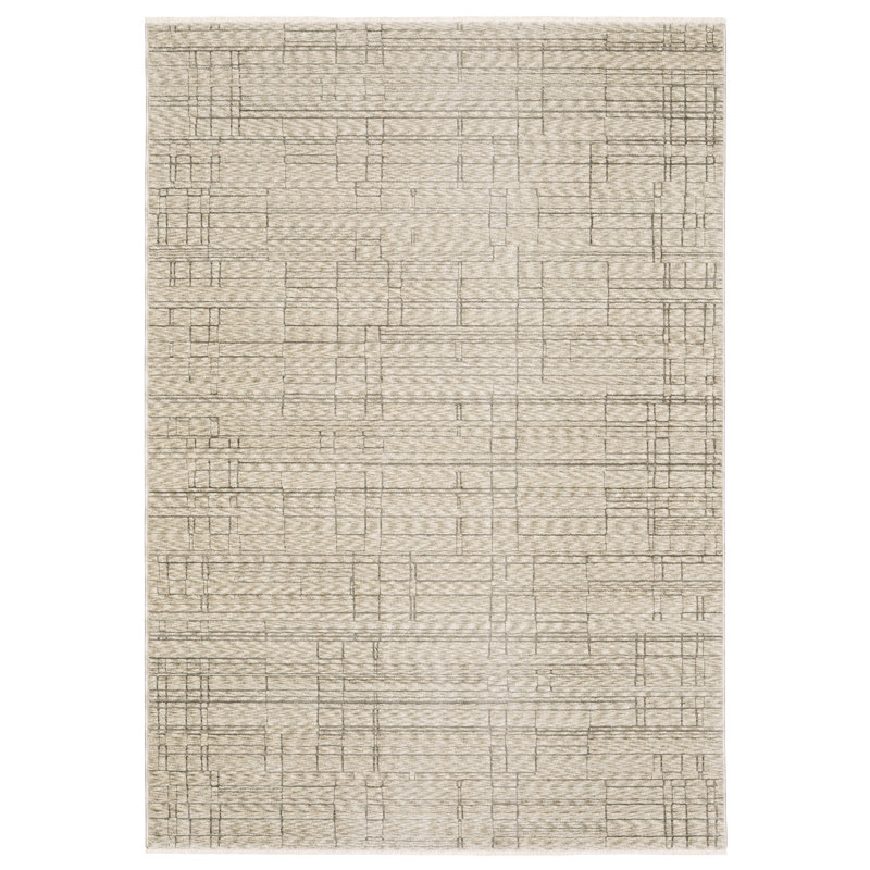 Edner Industrial Distressed Lines Beige/ Brown Area Rug, Rectangle 6'7" x 9'9"