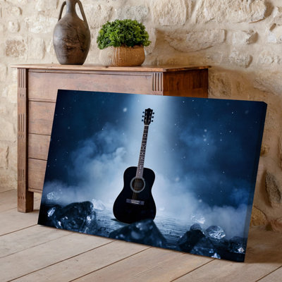 Canvas A Striking Acoustic Guitar Stands Vertically In A Snowy Landscape Wall Art Surrounded By Shards Of Ice And Snow Illuminated By Canvas Wall Art Canvas A Striking Acoustic Guitar Stands Vertically In A Snowy Landscape Wall Art Surrounded By Shards Of Ice And Snow Illuminated By Canvas Wall Art