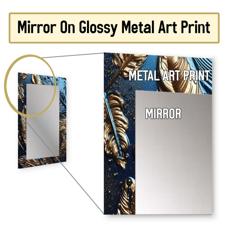 Plume dorée Glamour I - miroir en plumes Glam, 32 po x 24 po