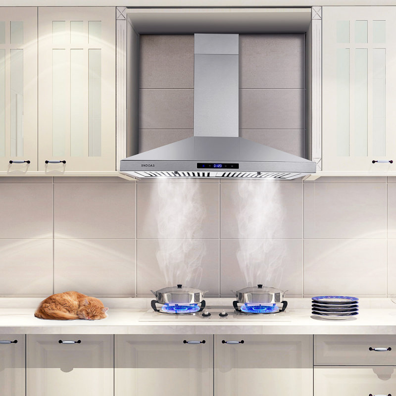 SNDOAS 30" Stainless Steel 450 CFM Convertible Wall Range Hood with Baffle Filter, Stainless Steel