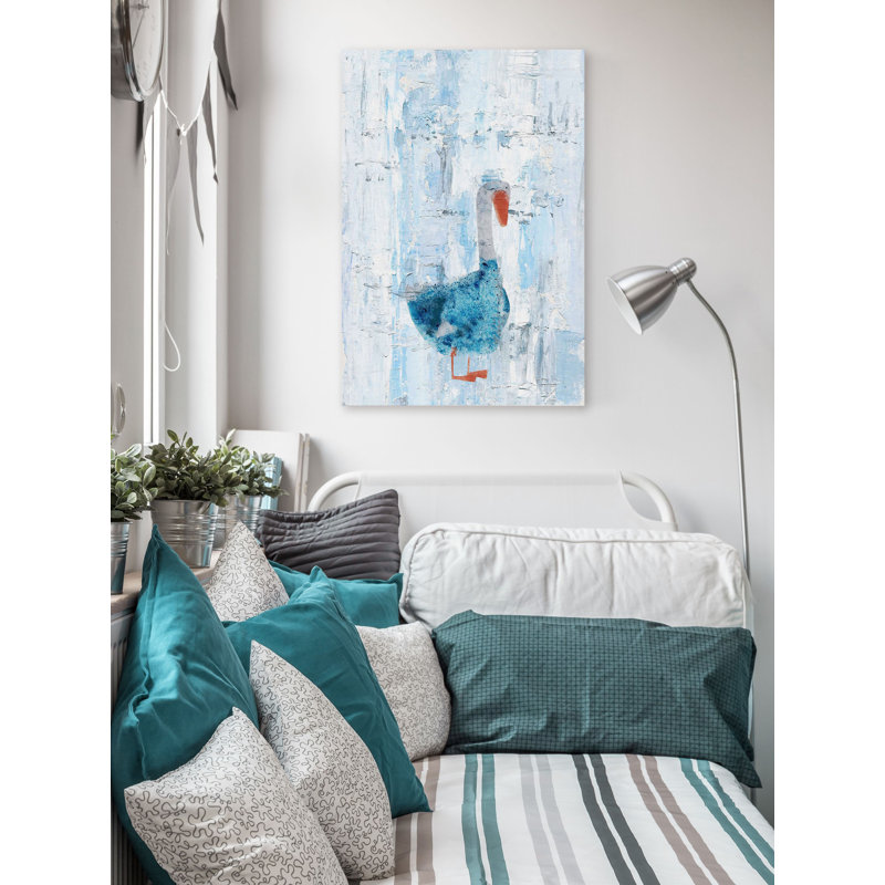 Blue and White Canvas Duck Painting Print, 18" x 12"
