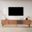 Meuble télé 78 po Mid-Century, console multimédia en bois brun pour le salon avec verre trempé