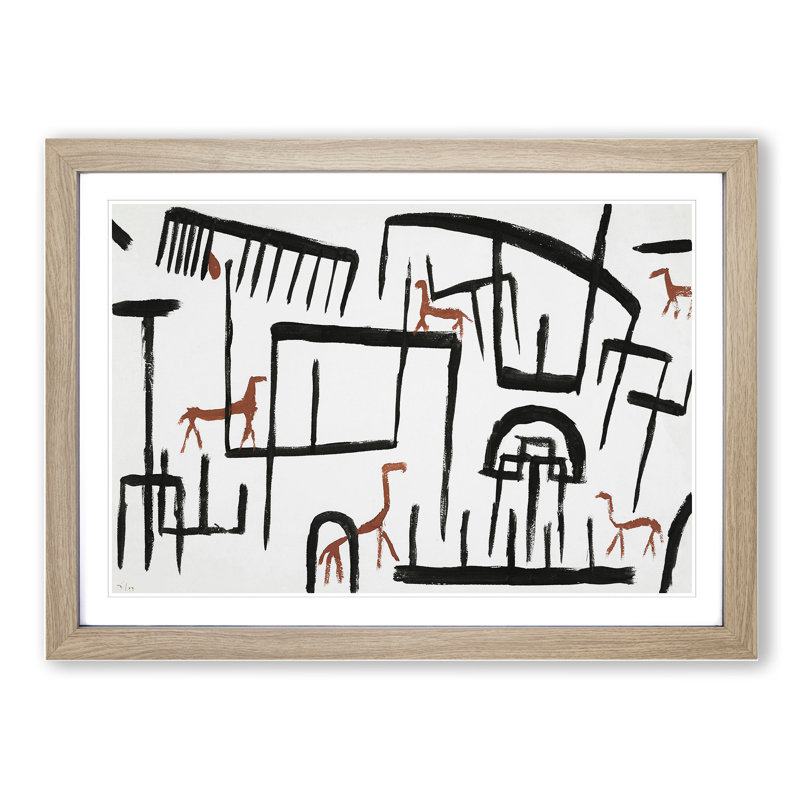 Animals in an Enclosure by Paul Klee - Picture Frame Painting, Oak, 48cm H x 65cm W x 2cm D