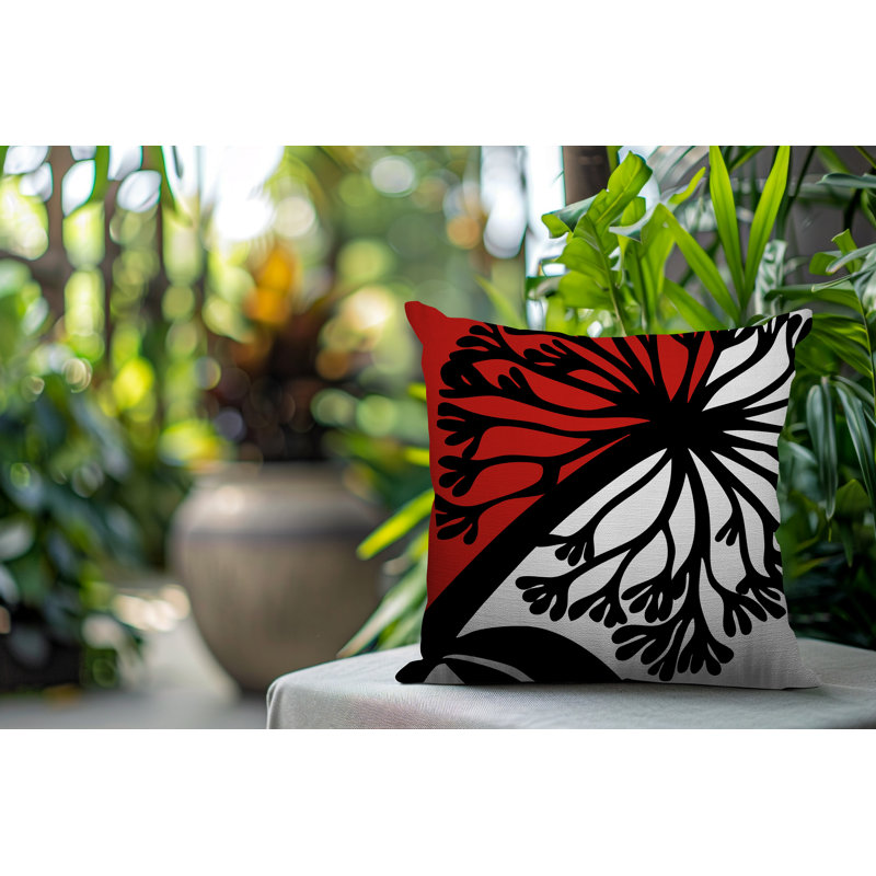 Oreiller carré réversible intérieur / extérieur Aldy, Rouge, Carré 15 po