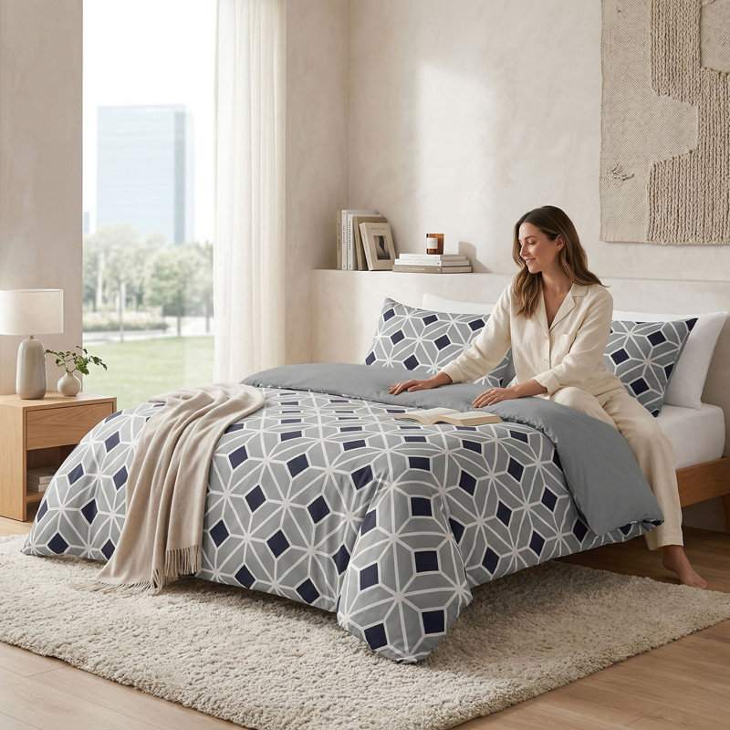 Ensemble de housse de couette en coton 3 pièces Gouchee Home Komet Aqua, Housse de couette très grand et 2 très grandes t