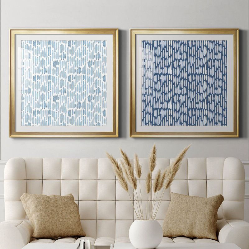 «Calm Watercolor Collection F», ensemble de 2 cadres photo, H 34,5 po x l 69 po x P 1,5 po, Papier encadré doré, Blanc