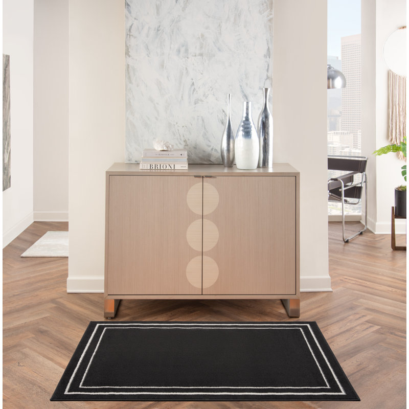 Aubreanna Abstract Machine Woven Chenille Indoor/Outdoor Area Rug in Black, Rectangle 3' x 5'