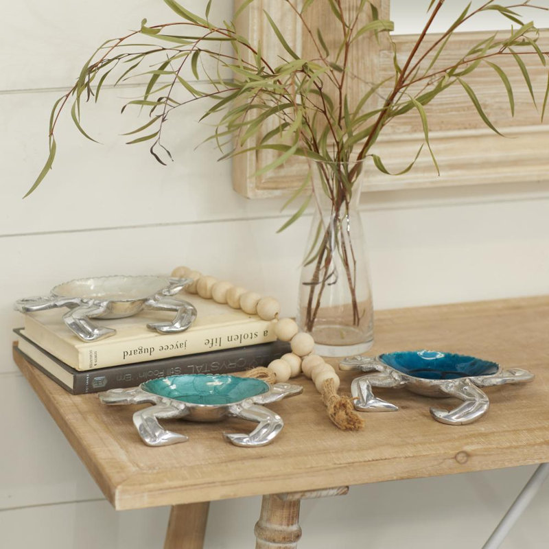 Assiette décorative côtière en acier inoxydable turquoise / aigue-marine / blanc perle 3 pièces Shuttleworth