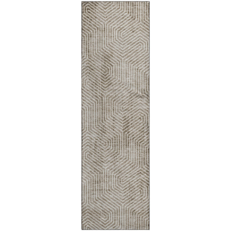 Tapis taupe Prisco lavable à la machine de qualité supérieure, Tapis de couloir 2 pi 3 po x 7 pi 6 po
