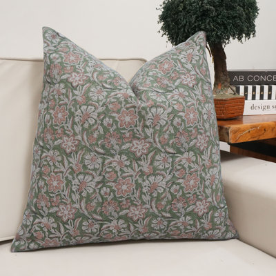 Housse de coussin en lin vert à imprimé bloc Boho, coussins floraux pour décoration intérieure - Jarul