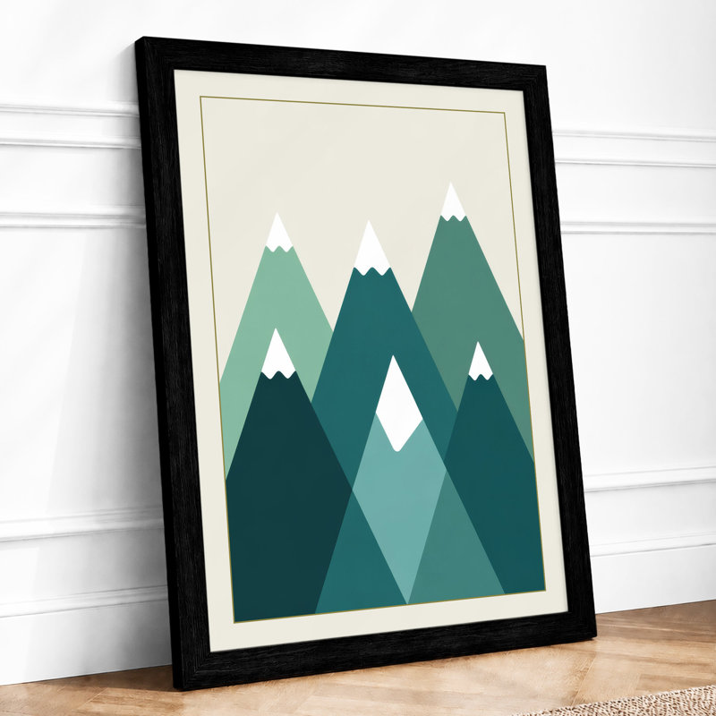 Layered Mountain Peaks Geometric - Framed Print, Black, A4 - 29.7 x 21.0 cm