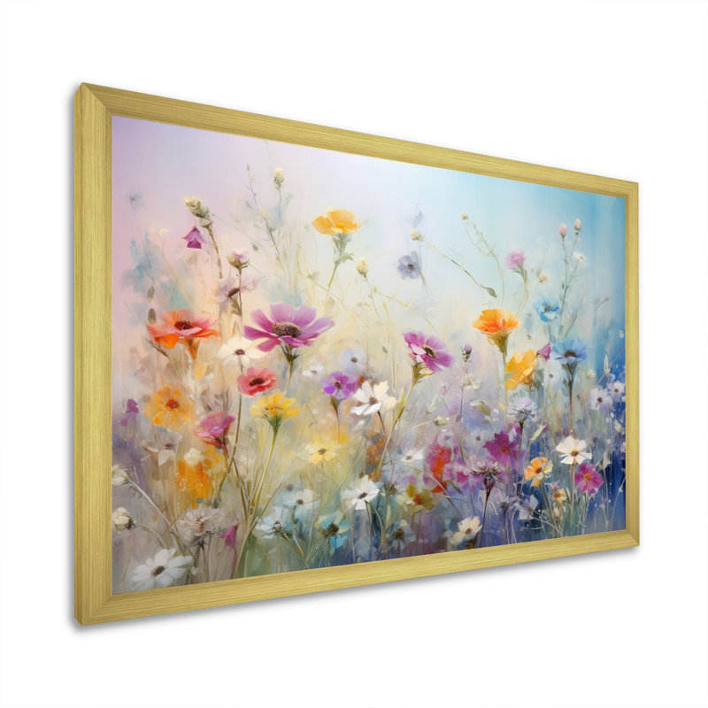 Wildflowers Blossoming Dreams - Art mural fleurs sauvages, H 34 po x l 44 po, Doré, Impression encadrée
