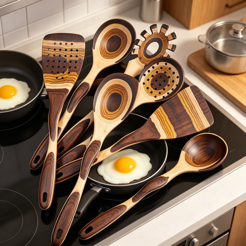 Ensemble d'ustensiles de cuisine 7 pièces pour la cuisine, ensemble de cuillères et d'ustensiles de cuisine antiadhésifs écologiques, coffre-fort pour les poêles antiadhésives, ustensiles de cuisine essentiels avec poignées ergonomiques, idéal pour la pendaison de crémaillère