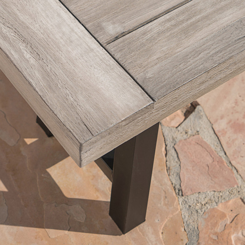 Rustic Dining Bench With Metal Base, Slat Panel Design Patio Bench