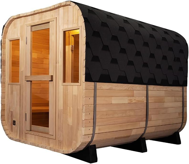 ZONEMEL Sauna Canadian Red Cedar 6KW Stove Cube - Outdoor Traditional Steam Sauna Room for 6-8 Person, 70.9" L x 82.7" W x 82.7" H, Waterproof Modern Design with Tempered Glass
