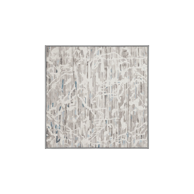 Machine Washable Gray Area Rug, Square 3'