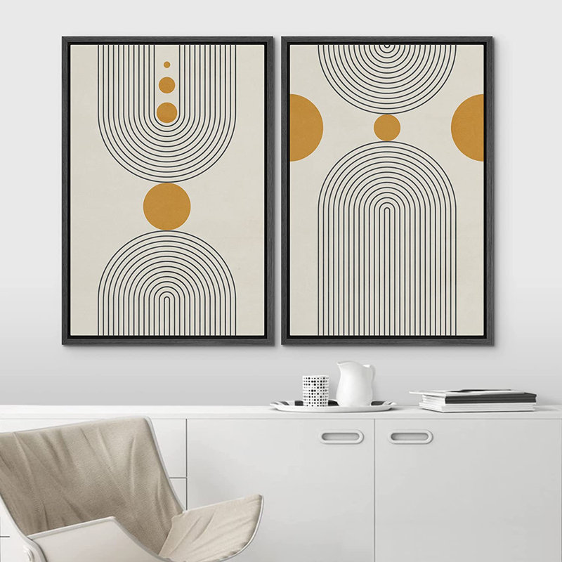 Style Mid-Century moderne Boho IDEA4WALL, reproduction d'art sur toile encadrée à pois jaunes, spirale géométrique, nature sauvage, illustrations, décoration rustique pour le salon, la chambre à coucher.
