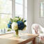 Assorted Hydrangeas with Thistle, Cactus and Protea in Glass Vase