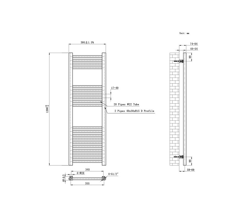 Standard Radiator, 47cm H x 15cm W x 3cm D, Grey