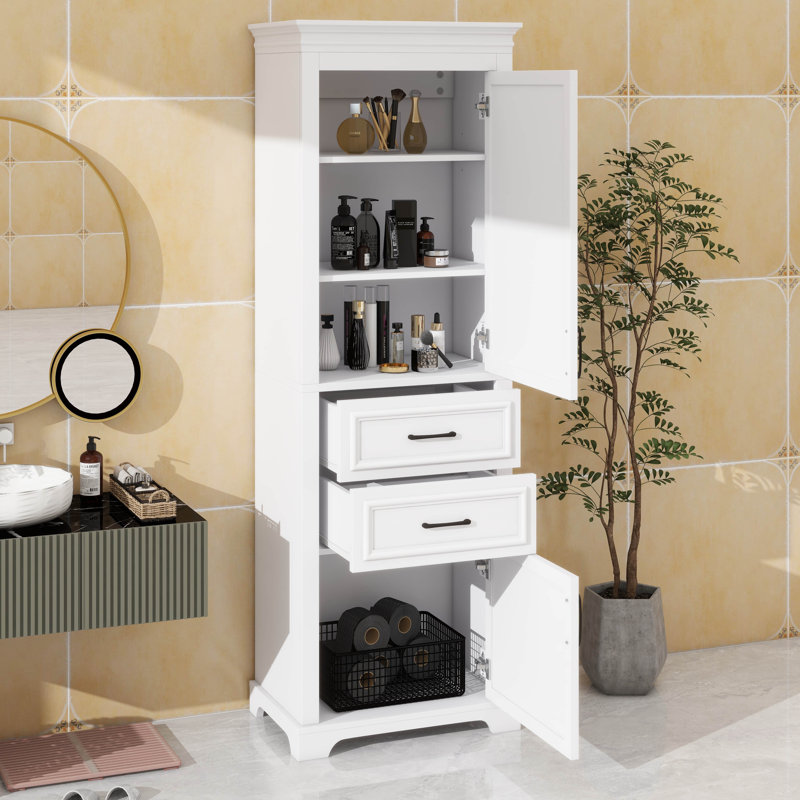 Meuble-lavabo autoportant de 71 po de hauteur, conception moderne et élégante, portes / tiroirs à charnières amortissantes et tablettes réglables / fixes