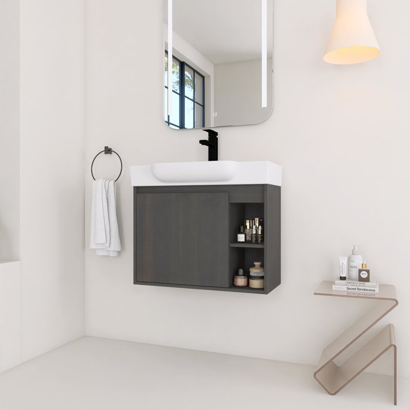 Meuble-lavabo mural 28 po avec lavabo en céramique et porte à fermeture en douceur 28 po, Noir