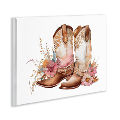 Art mural en forme de bottes de cowboy en fleurs par Birch & Ink