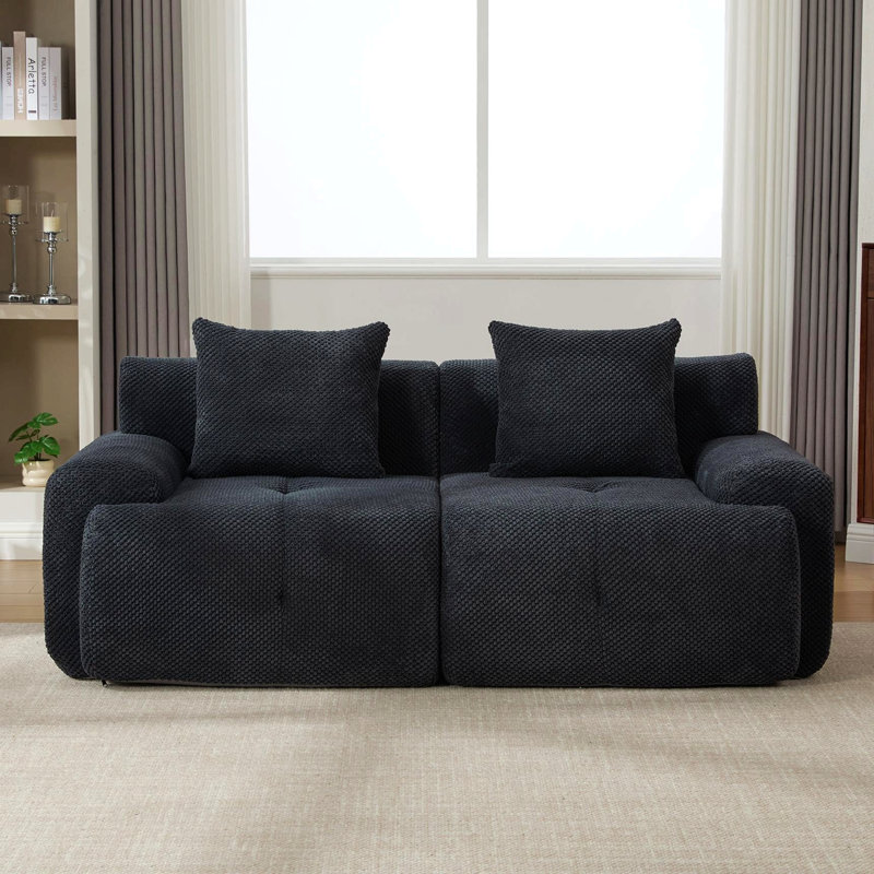 Loveseat Modular Sectional Sofa For Living Room, Comfy Tufted Cloud Floor Couch With 2 Pillows, Boneless Conversion Sofa For Small Spaces