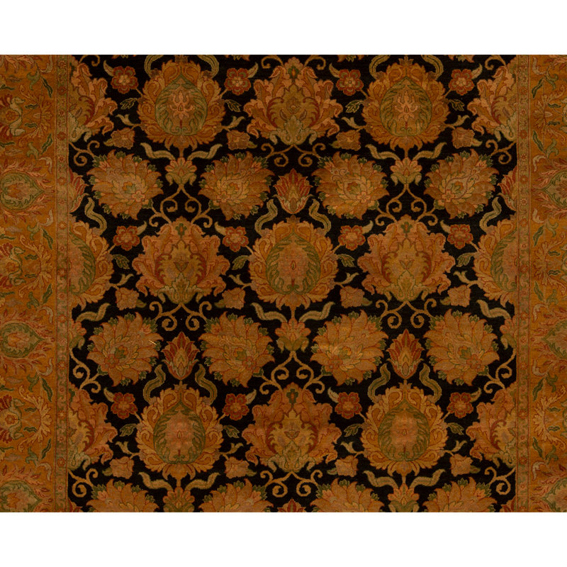 Hand Knotted Wool Oriental Area Rug in Black And Gold