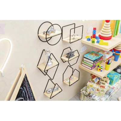 Set of 6 Geometric Wall Shelves – Floating Wooden Wall Decor